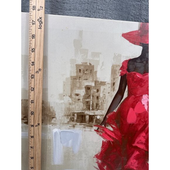 Red Lady In Cityscape Canvas Art Print - Picture 2 of 6